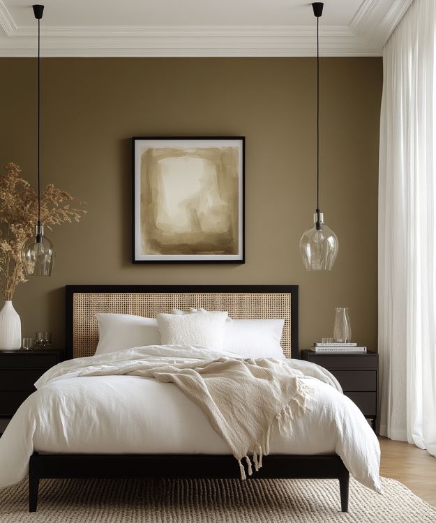 modern bedroom with rattan bed
