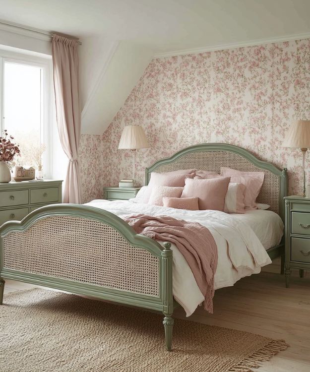 neutral colour bedroom with rattan bed