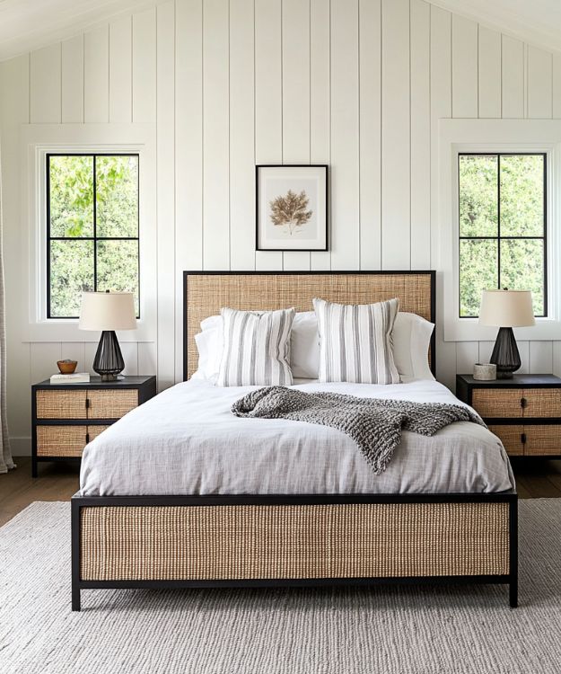vintage bedroom with rattan bed